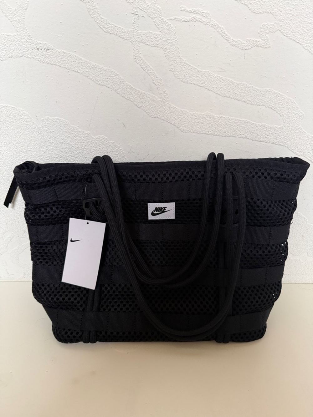 Nike Black Air Tote Bag Mesh Rope-Handle Tote Padded Laptop Size S NWT